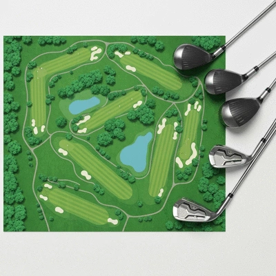 Detailed golf course map with strategic markings and golf clubs on a green