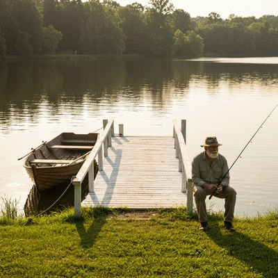 Golfer reading a golf green, focused on the slope and contours, during a sunny day on a golf course