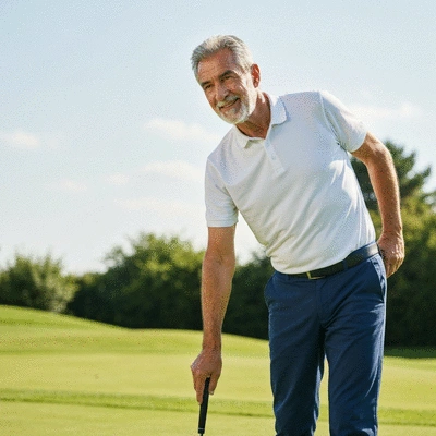 Senior man stretching before golf on a sunny day
