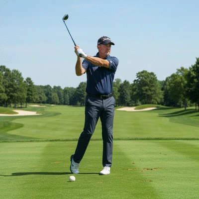 Golfer demonstrating consistent swing on a green, focus on posture and form