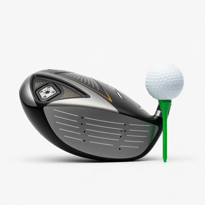 Modern golf driver head with visible advanced technology features and a golf ball on a tee, studio lighting, no text, no words, no typography, clean image