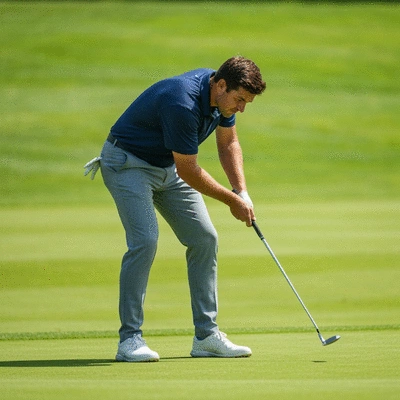 Golfer preparing for a shot with a focused expression